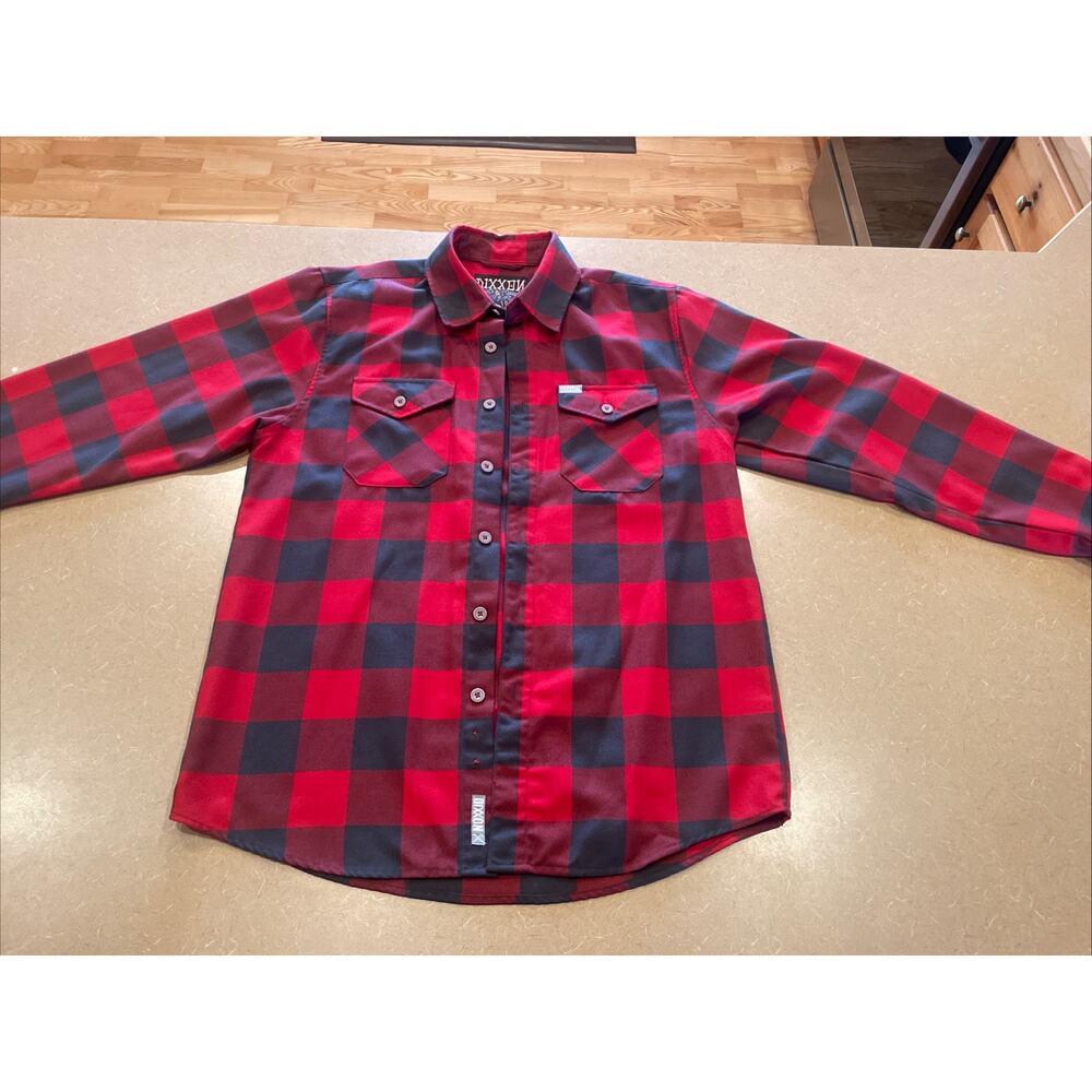 Dixxon Fifty Fifty Flannel Red Buffalo Plaid Button Down Shirt Mens Size Medium